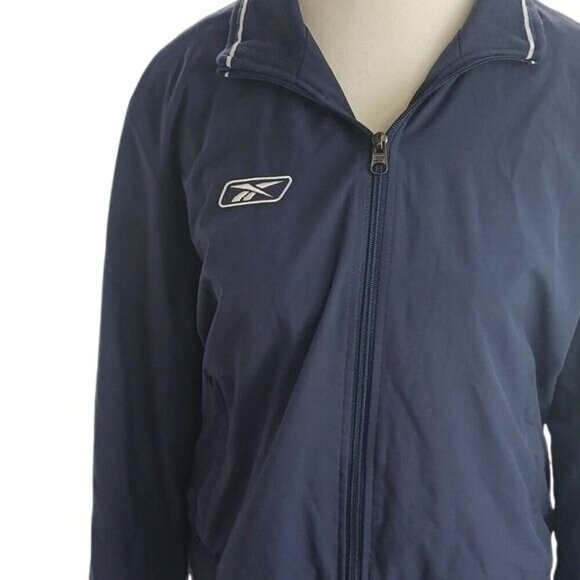 Reebok Track Jacket Womens Size M Navy Blue Full Zip Athletic Sportswear Retro - Picture 2 of 6